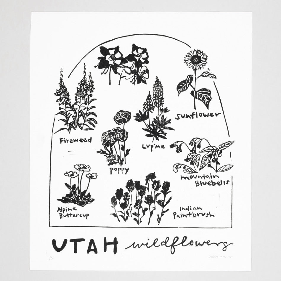 Utah Wildflowers Lino Print